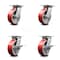 Service Caster 6 Inch Red Poly on Cast Iron Swivel Caster Set with Roller Bearings 2 Brakes SCC-35S620-PUR-RS-2-SLB-2 - alternate 1